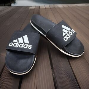 adidas Men Essentials Comfort Slides Black/White Athletic Sandal Slip On Logo 9